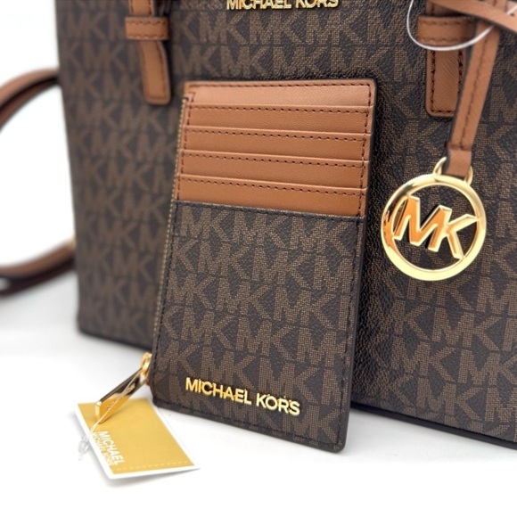 Michael Kors Jet Set Travel Logo Top-Zip Tote Bag & Logo Card Case Wallet Set - Picture 10 of 12